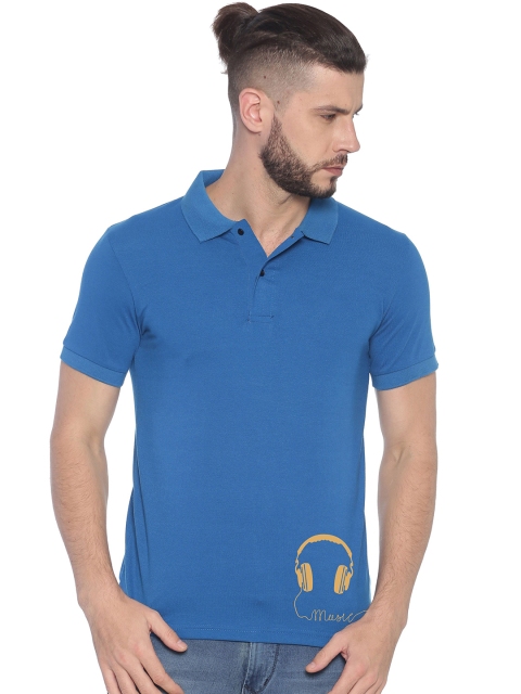 

BLACK RADIO Men Turquoise Blue Mandarin Collar T-shirt