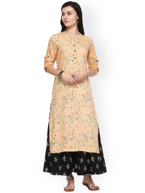 

Varanga Women Peach-Coloured Printed Straight Kurta