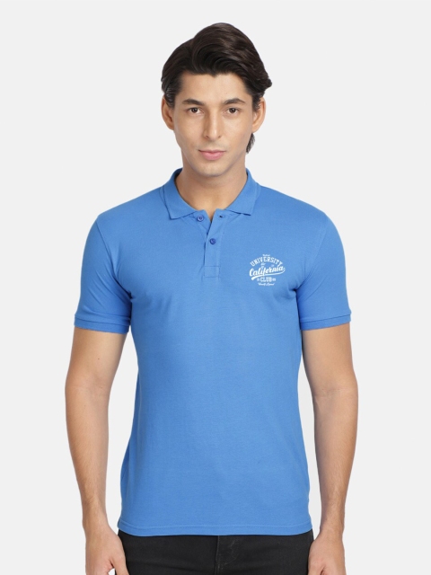

BLACK RADIO Men Blue Typography Polo Collar Cotton T-shirt