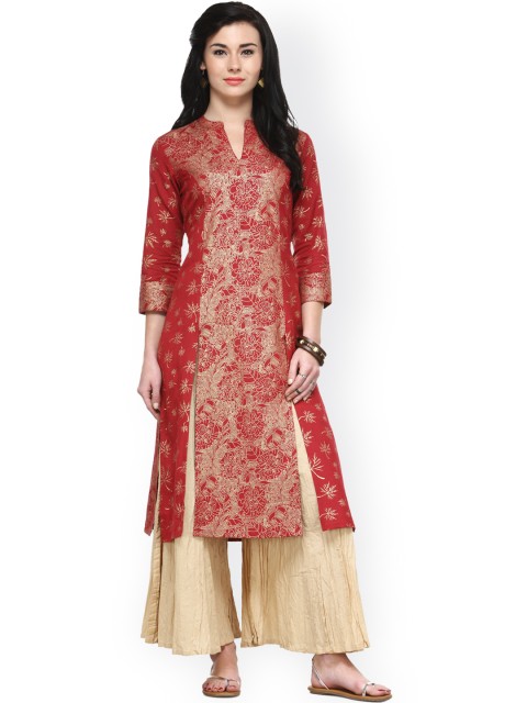 

Varanga Women Maroon Printed Straight Kurta