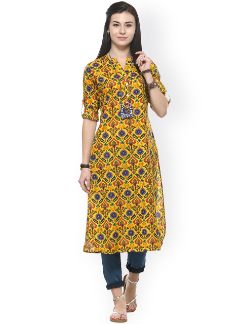 

Varanga Yellow Printed Regular Kurta