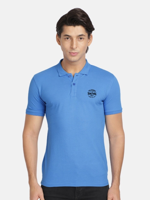 

BLACK RADIO Men Blue Solid Polo Collar T-shirt