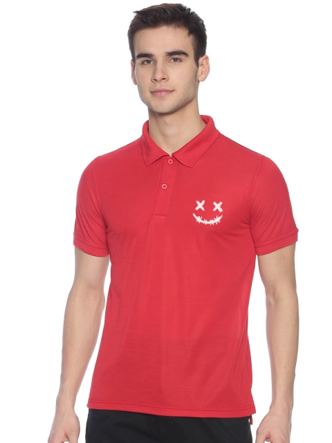 

BLACK RADIO Men Red Polo Collar T-shirt