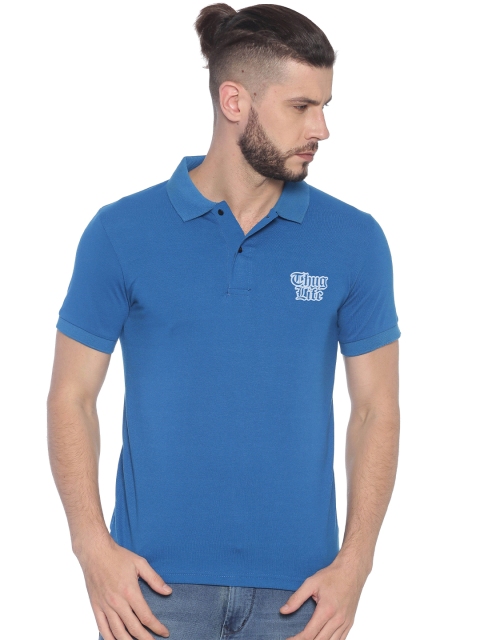 

BLACK RADIO Men Turquoise Blue Polo Collar T-shirt