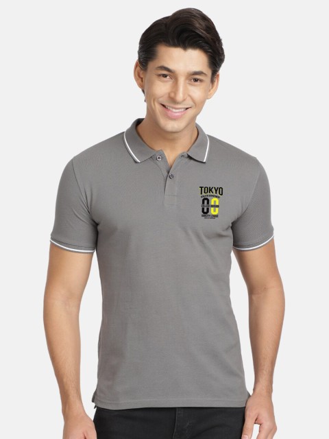 

BLACK RADIO Men Grey Polo Collar T-shirt