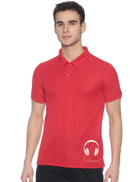 

BLACK RADIO Men Red Polo Collar T-shirt