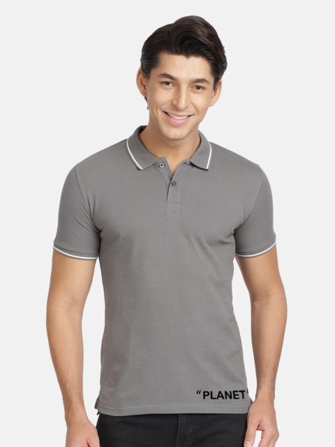 

BLACK RADIO Men Grey Polo Collar Cotton T-shirt