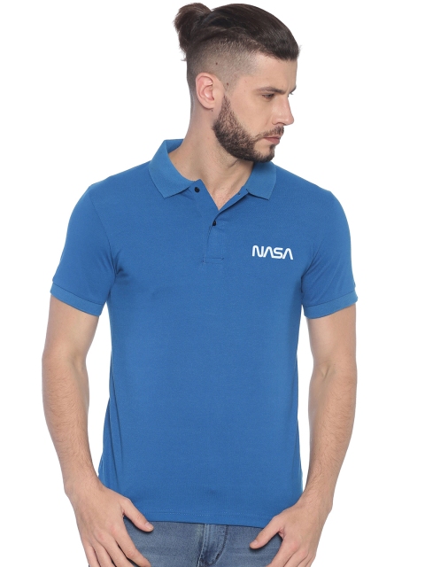 

BLACK RADIO Men Turquoise Blue Polo Collar T-shirt