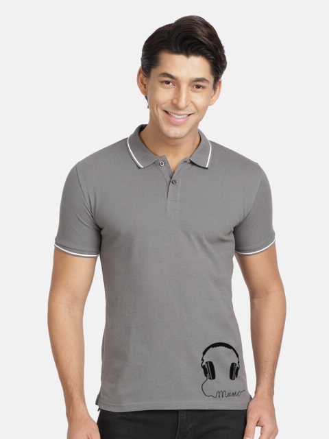 

BLACK RADIO Men Grey Polo Collar T-shirt