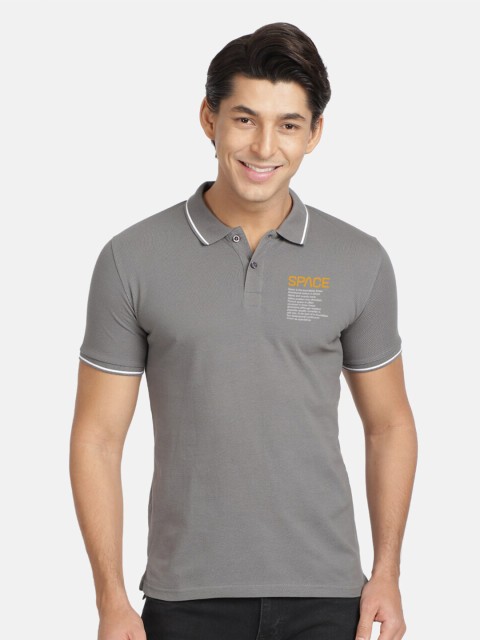 

BLACK RADIO Men Grey Polo Collar Cotton T-shirt