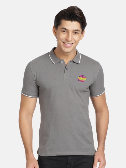 

BLACK RADIO Men Grey Polo Collar T-shirt