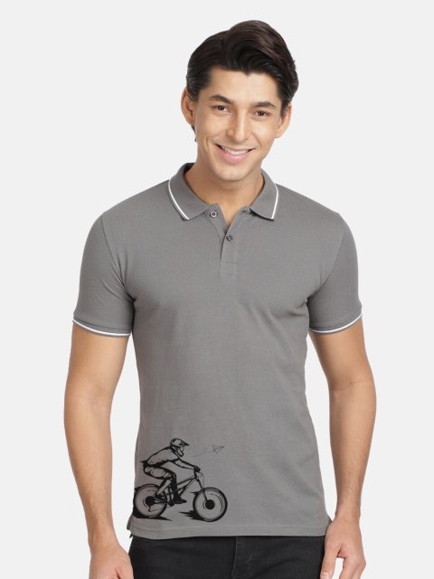 

BLACK RADIO Men Grey Polo Collar Cotton T-shirt