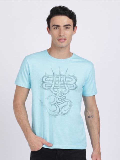 

BLACK RADIO Men Blue Printed Slim Fit Cotton T-shirt