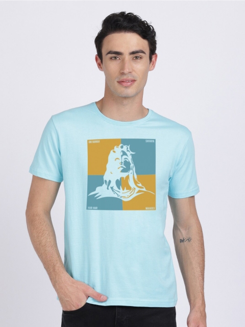 

BLACK RADIO Men Blue Printed Slim Fit T-shirt
