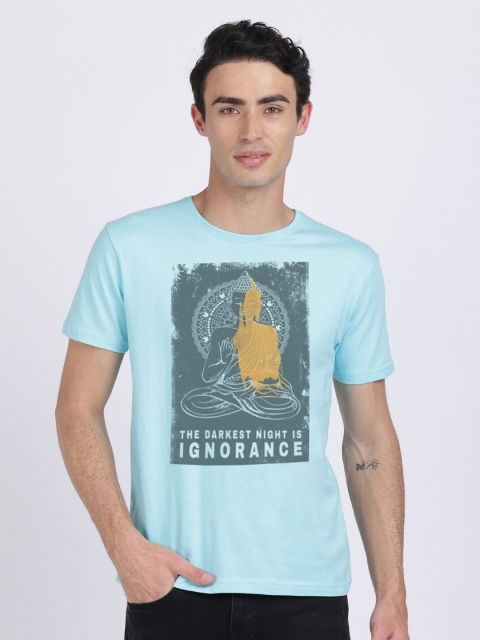

BLACK RADIO Men Blue Printed Slim Fit Cotton T-shirt