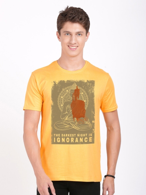

BLACK RADIO Men Yellow Typography Printed Slim Fit Cotton T-shirt