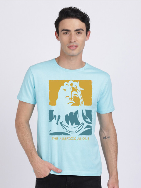 

BLACK RADIO Men Blue Printed Slim Fit Cotton T-shirt