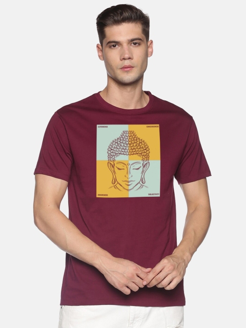 

BLACK RADIO Men Maroon Printed Slim Fit Cotton T-shirt