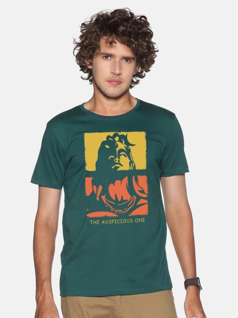 

BLACK RADIO Men Teal Green Printed Slim Fit Cotton T-shirt