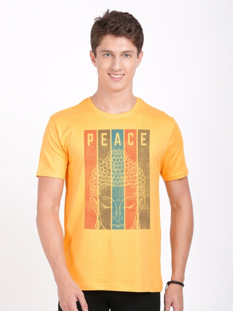 

BLACK RADIO Men Yellow Typography Printed Slim Fit T-shirt