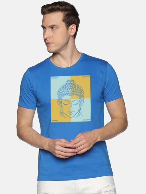 

BLACK RADIO Men Blue Typography Printed Slim Fit Cotton T-shirt