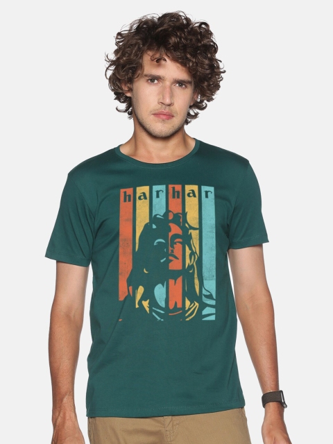

BLACK RADIO Men Green Typography Printed Slim Fit Cotton T-shirt