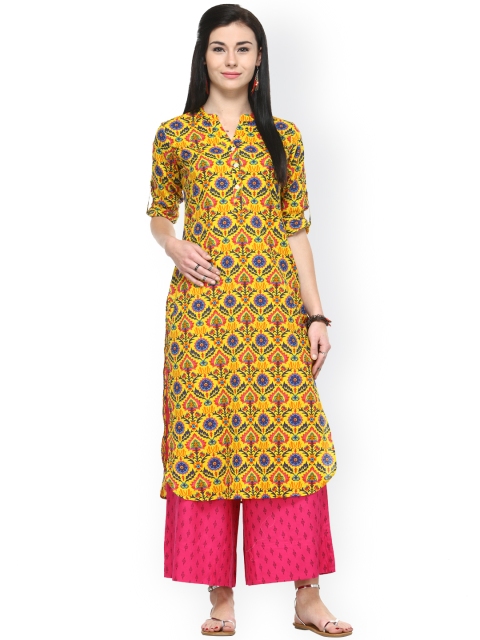 

Varanga Yellow Printed Straight Kurta With Palazzo