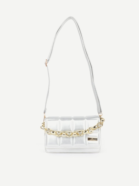 

Carlton London Silver-Toned Textured Structured Sling Bag with Quilted