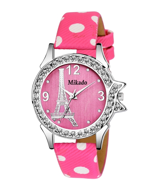 

Mikado Women Pink Brass Embellished Dial & Pink Leather Straps Analogue Watch VC 9112