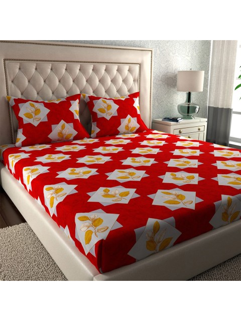 

LA VERNE Red & Yellow Floral 144 TC King Bedsheet with 2 Pillow Covers