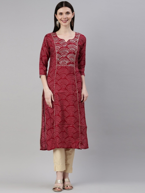 

Neerus Women Maroon Printed Pure Shantoon Kurta