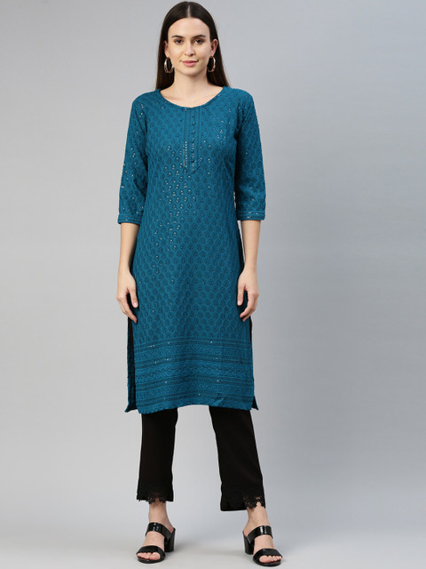 

Neerus Women Blue Embroidered Kurta