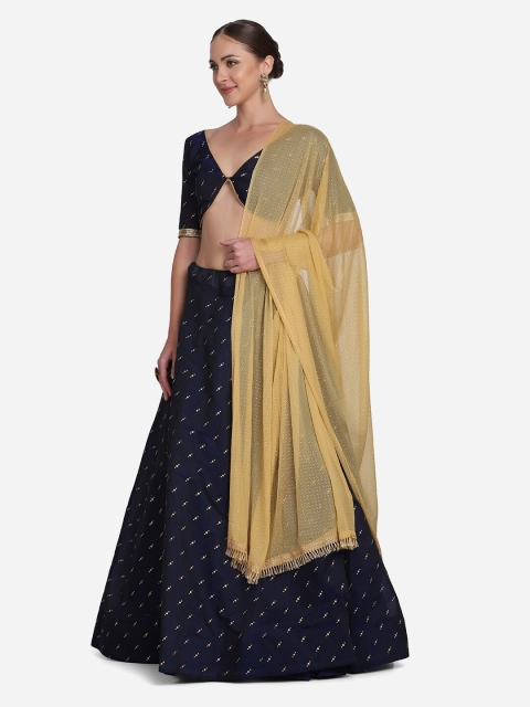 

Atsevam Blue & Beige Printed Foil Print Semi-Stitched Lehenga & Unstitched Blouse With Dupatta