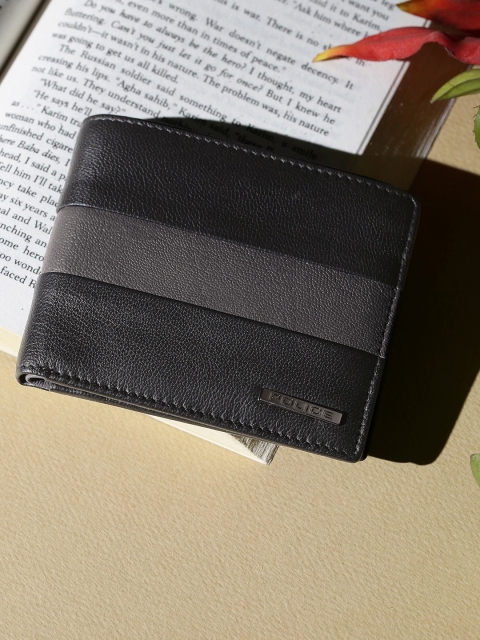 

Police Men Black & Grey Colourblocked Leather Two Fold Wallet