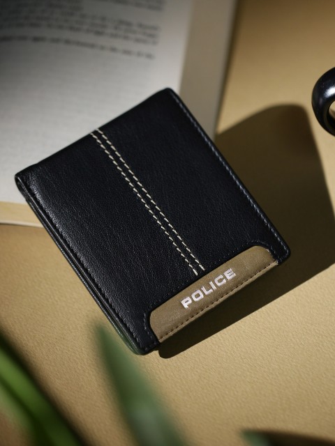 

Police Men Black Textured Leather Two Fold Wallet