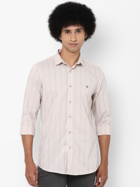 

Allen Solly Men Cream-Coloured Slim Fit Striped Cotton Casual Shirt