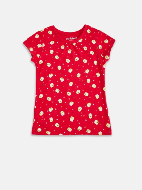 

Pantaloons Junior Girls Red Graphic Printed Cotton T-shirt