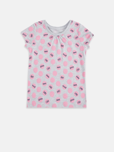 

Pantaloons Junior Girls Grey Melange & Pink Printed T-shirt