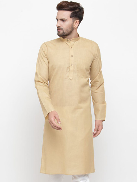 

Jompers Men Beige Solid Cotton Kurta