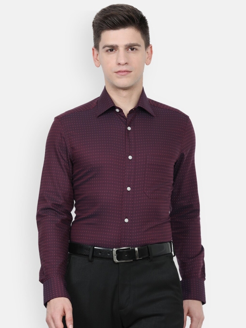 

Louis Philippe Men Burgundy Printed Pure Cotton Formal Shirt