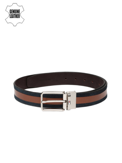 

Tommy Hilfiger Men Navy & Brown Striped Genuine Leather Belt, Navy blue