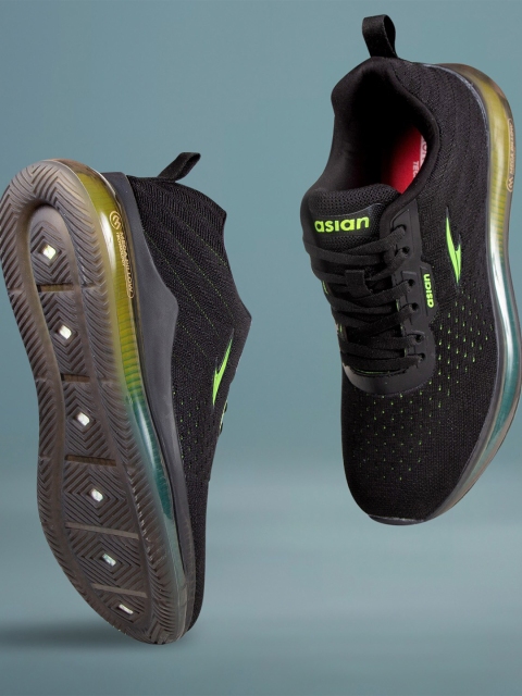 

ASIAN Men Black & Green Mesh Running Shoes