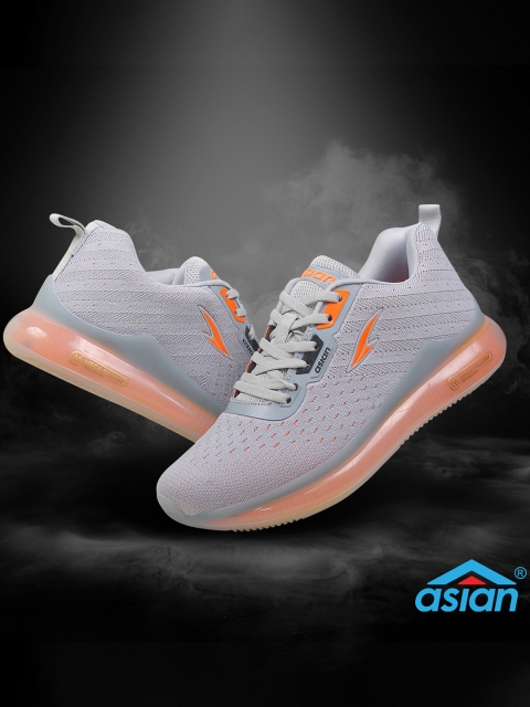

ASIAN Men Grey & Orange Mesh Running Shoes
