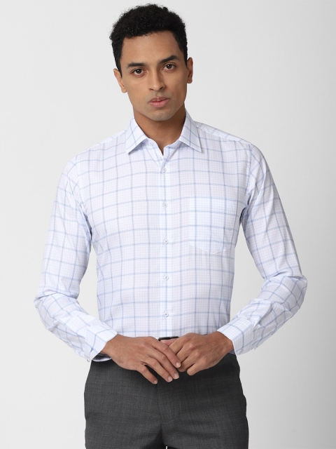 

Van Heusen Men Blue Slim Fit Windowpane Checked Pure Cotton Formal Shirt