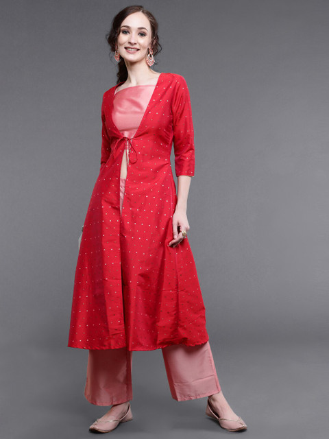 

saubhagya Women Red Top with Palazzos & with Jacket