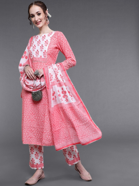 

saubhagya Women Pink Floral Printed Kurta with Trousers & With Dupatta