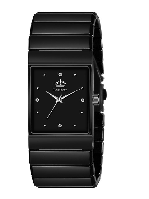 

LIMESTONE Men Black Brass Embellished Dial & Black Bracelet Style Straps Analogue Watch LS3076