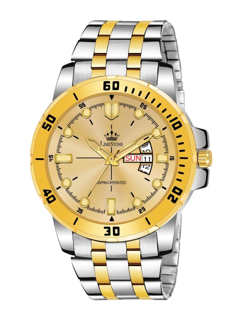 

LIMESTONE Men Gold-Toned Brass Dial & Silver Toned Bracelet Style Analogue Watch LS3072