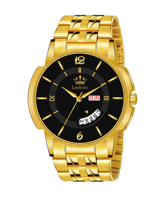 

LIMESTONE Men Gold-Toned Brass Printed Dial & Straps Analogue Wrist Watch LS3065