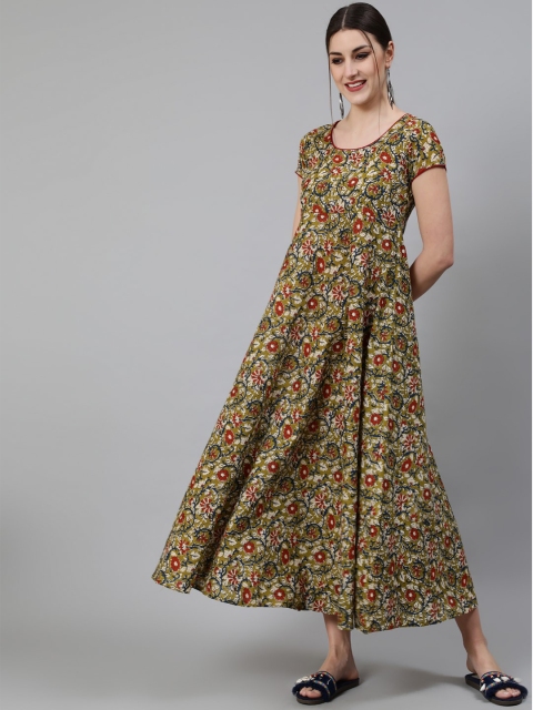 

Awadhi Women Green Floral Cotton Maxi Dress